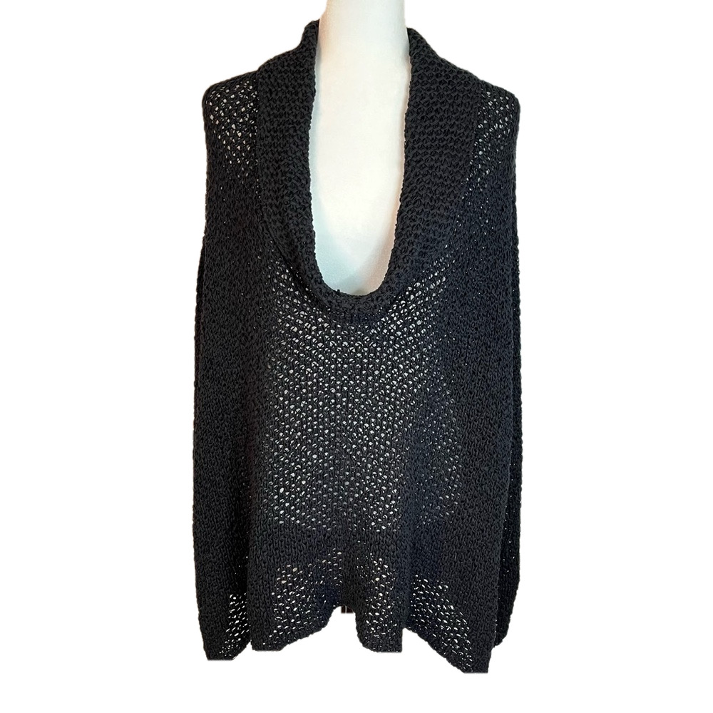 Ralph Lauren Black Ribbon Knit Poncho Whimsigoth Fairy Grunge Goth Witchycore